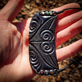Koru Etched XL Black Breastplate Bone Carving Pendant Necklace