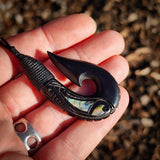 Koru Etched Hook Black Bone Carving Pendant Necklace