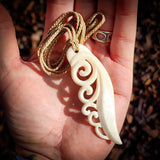 Multi Koru Feather Bone Carving Pendant Necklace - NZ Maori Inspired