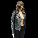 50% OFF SALE. Mystic Rider - Womens REAL Genuine Leather Jacket - Black Side Zip Ribbed