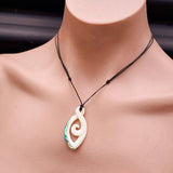 Natural Hand Carved Maori Bone Carving Pendant Necklace - Etched Koru Paua Pendant