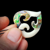 Triple Koru Heart Bone Carving Pendant Necklace