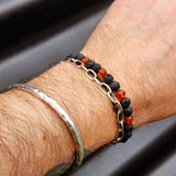 Polished Cognac Amber & Lava Stone Elastic Bracelet
