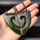 Greenstone Pair Matching 2pcs Koru Heart Pendant Necklaces