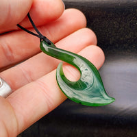 Natural Greenstone Carved Hook Pendant Necklace