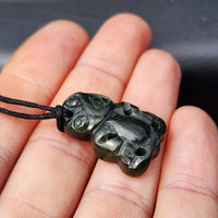 Natural Greenstone Carved Tiki Pendant Necklace