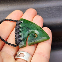 Natural Greenstone Carved Koru Corner Binding Pendant Necklace