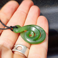 Natural Greenstone Koru Twist Carved Pendant Necklace
