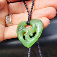 Natural Greenstone Triple Koru Heart Pendant Necklace