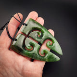 2pcs Matching Set Natural Jade Double Koru Heart Pendant Necklaces (N2151)