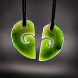 2pcs Matching Set Koru Heart Natural Jade Pendant Necklaces (N2228)