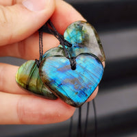 Natural Hand Carved Labradorite Heart Pendant Necklaces