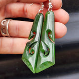 Natural Greenstone Koru Drop Hanging Earrings