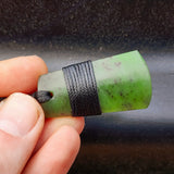 NZ Greenstone Pounamu Carved Toki Pendant Necklace With Mid Binding