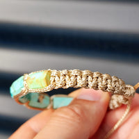 Natural Turquoise Cylinder Tan Macramé Bracelet (10X12B)