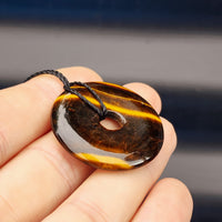 30mm Natural Tigers Eye Donut Pendant Necklace