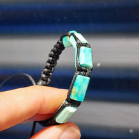 Natural Turquoise Cylinder Black Macramé Bracelet