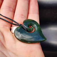 Nephrite Greenstone Koru Heart Pendant Necklace