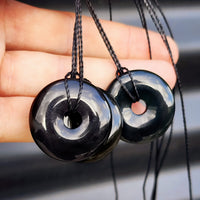 Natural Obsidian Donut Pendant Necklace