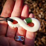 Pikorua Twist Bone & Jade Carving Pendant Necklace