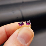 6mm Purple CZ & Solid 925 Sterling Silver Faceted Square Stud Earrings