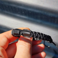 Natural Raw Black Tourmaline Cylinder Black Macramé Bracelet (10X9)