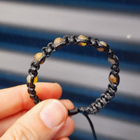 Black Macrame Cord Bracelet - Raw Green Amber