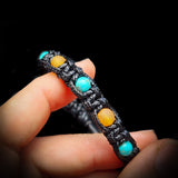 Raw Honey Baltic Amber & Turquoise Stone Macrame Bracelet