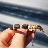 Natural Raw Black Tourmaline & Tan Macramé Bracelet (10X9B)