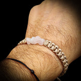 Natural Rose Quartz Chip Tan Macrame Bracelet