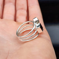 Rustic Handmade Solid 925 Sterling Silver & Natural Garnet 3x Setting Cage Ring