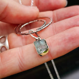 Rustic Handmade Solid 925 Sterling Silver & Natural Raw Aquamarine Hammer Finish Necklace