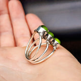 Rustic Handmade Solid 925 Sterling Silver & Natural Peridot 3x Setting Cage Ring