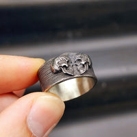 Size Y, T - Solid Oxidized Stainless Steel Lovers Skull Band Ring