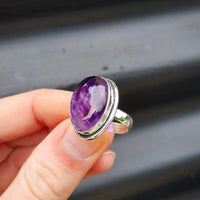 (T) Solid Sterling Silver & Natural Amethyst Oval Handmade Solitaire Ring