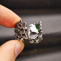Size T1/2 - Vintage Flower Skull Solid Stainless Steel Ring