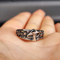 Size Q - Stainless Steel Mushroom Star Floral Band Ring