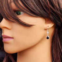 Black CZ & Solid 925 Sterling Silver Pear Cut Hanging Hook Earrings