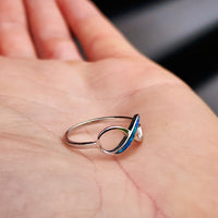 (Q) Solid 925 Sterling Silver & Created Opal Infinity Ring