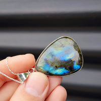 Solid Sterling Silver & Natural Labradorite Handmade Pear Pendant & Chain Necklace
