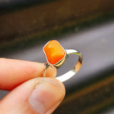 (R) Solid 925 Sterling Silver & Natural Orange Opal Irregular Handmade Ring