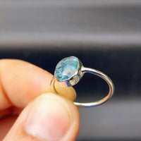 (O) Solid Sterling Silver & Natural Polished Aquamarine Handmade Signet Ring