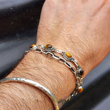 Solid 925 Sterling Silver & Natural Tigers Eye Handmade Chain Bracelet