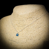 Childrens 925 Solid Sterling Silver & Blue CZ Paw Print Necklace