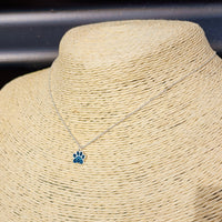 Childrens 925 Solid Sterling Silver & Blue CZ Paw Print Necklace