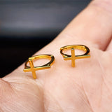 Solid 925 Sterling Silver Gold Cross Hoop Earrings