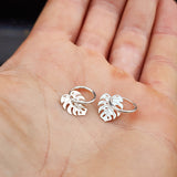 Solid 925 Sterling Silver Monstera Plant Leaf Hoop Earrings