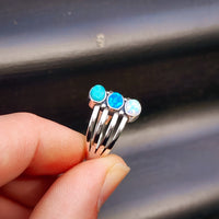 Solid 925 Sterling Silver, Natural Turquoise & Created Opal Cage Ring