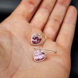 11mm Pink CZ & Solid 925 Sterling Silver Heart Hook Earrings
