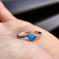 (R) Solid 925 Sterling Silver & 6.2mm Created Opal Round Signet Ring